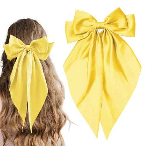 Large Satin Bow Barrettes Clips in Yellow - Hair Accessories for Women
