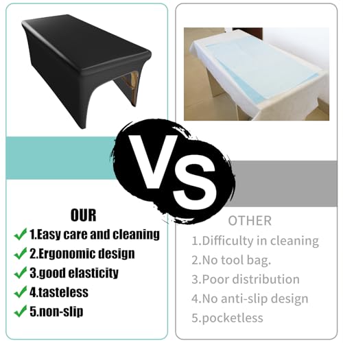 Leather Massage Table Cover Wipeable Massage Bed Cover Protector, Reusable & Waterproof Lash Bed Cover Fitted, Odorless Vegan Leather Spa Salon Bed Covers (Black Tablecloth for 6FT Table)