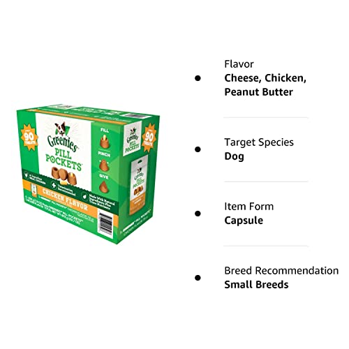 Greenies Pill Pockets for Dogs Capsule Size Natural Soft Dog Treats with Real Peanut Butter, 15.8 oz. Pack (60 Treats)