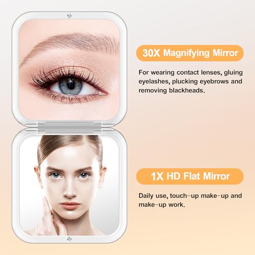30X Magnifying Compact Mirror with Tweezers for Travel & Makeup