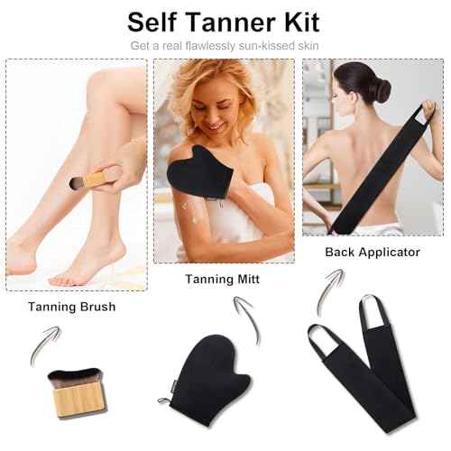 3 in 1 Self Tanning Mitts Self Tanner Mitt Applicator Kit - Tanning Glove for Self Tan Mitt, Tanning Brush for Self Tan Brush Back Tanning Applicator Kabuki Body Brush Self Tanner Back Applicator