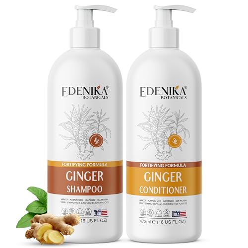 Edenika Botanicals Ginger Shampoo & Conditioner Set - Organic, Fortifying & Nourishing 16oz Each