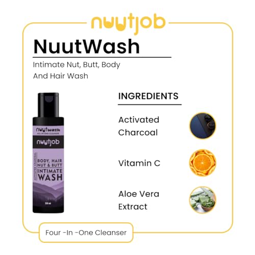 Nuutwash Activated Charcoal All in One Intimate Wash 6.7 Fl Oz | Intimate Nut, Butt, Body & Hair Wash | Ball Deodorant, Hygiene Wash | Natural Ingredients & Essential Oils | For Men-Boys