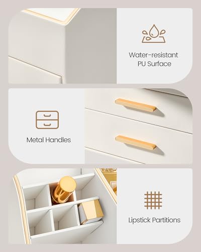 Lolalet PU Leather Makeup Organizer with Drawers - 3-Layer Cosmetic Holder for Vanity