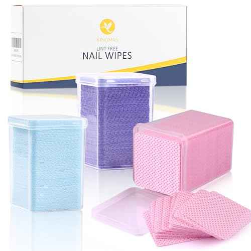 KINGMAS 600Pcs Lint Free Nail Wipes, Non-Woven Fabric Nail Polish Remover Cleaning Pads Lash Extensions Glue Cleaning Wipes Salon Supplies (Pink, Blue, Purple)
