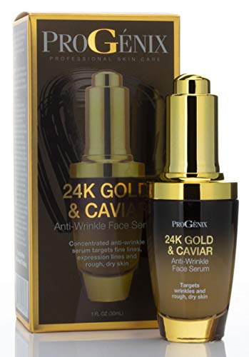 Progenix 24k Gold and Caviar Serum. Anti-Wrinkle Serum with 24kt Colloidal Gold, Vegan Green Caviar, Manuka Honey for Fine Lines, Wrinkles, and Dark Spots. 1 FL OZ (30 mL)