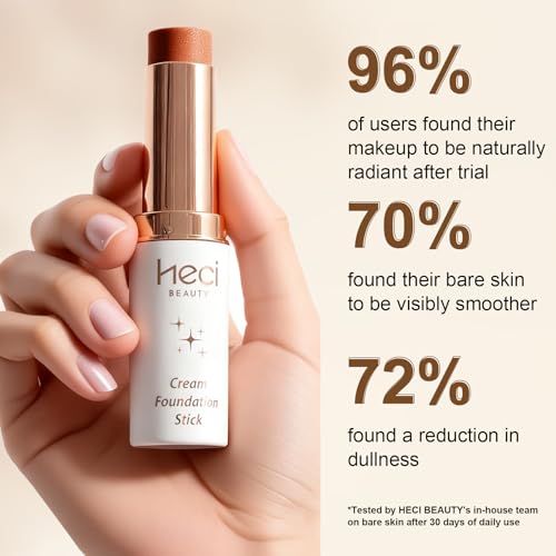 HECI BEAUTY Deep Tinted Foundation Stick with Hyaluronic Acid, Light-Medium Coverage, 0.25 oz