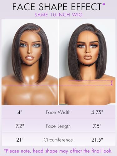 LUVME HAIR 10-Inch Glueless Lace Front Bob Wig - 100% Human Hair