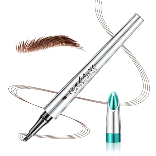 Eyebrow Pencil Microblade Brow Pen, 3D Waterproof Microblading Eyebrow Pen 4 Fork Tip, Long-Lasting & Waterproof (Dark Brown)