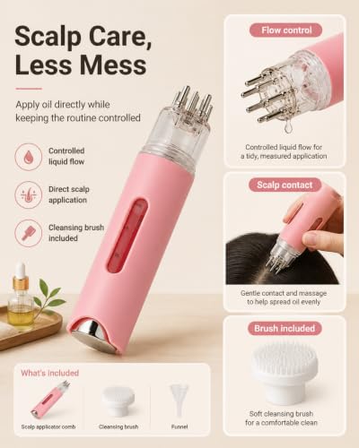 VINGVO Hair Oil Applicator Scalp Comb 18ml + 3ml Dual Capacity with Cleansing Brush
