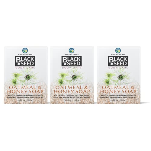 Amazing Herbs Black Seed Soap - 100% Pure Cold-Pressed Black Cumin Seed Oil, All Natural, Free of Colors, Dyes, & Fragrances - Black Seed Oatmeal & Honey Soap, 4.25 Oz (Pack of 3)