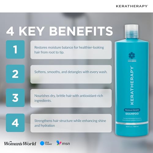 KERATHERAPY Keratin Infused Moisture Shampoo, 33.8 fl. oz., 1000 ml - Anti Frizz Moisture Shampoo for Oily Scalp and Dry Ends - Kerabond Technology, Aloe Vera, & Willow Bark - Sulfate & Paraben Free