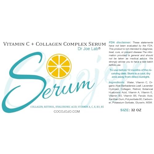 Dr Joe Lab Vitamin C & Collagen Complex Serum Bulk - Multiple Purposes Ultra Hydrating Rejuvenating Instant Moisturizer COCOJOJO (32 oz)