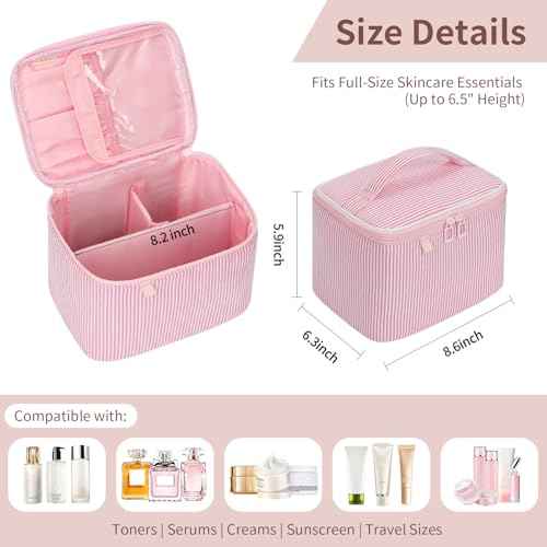 OCHEAL Makeup Bag Large Capacity Travel Make up Pouch for Cosmetics, Vertical Storage with Divider Toiletry Bag for Skincare Organization-Pink