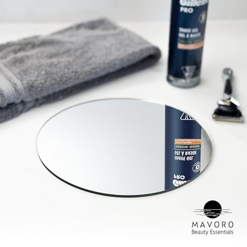 Mavoro 9" Round Shaving Mirror for Shower | 3M Adhesive Shower Mirror | Acrylic - Unbreakable | Less Fogging | Sleek Frameless | Peel and Stick | Glassless Safety