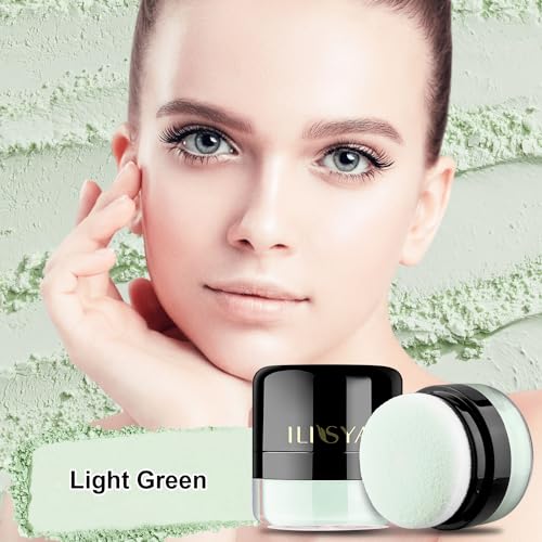 Setting Powder Lightweight Loose Powder Finishing Powder Long-Lasting Face Powder Waterproof with Soft Mushroom Powder Puff & Mirror, Translucent Finish,0.28 Oz (Light Green/Translucent)