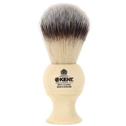 Kent BK8S Shaving Brush with Ultra-Soft Silvertext Synthetic Bristles and Faux Ivory Resin Handle to use with Shave Cream or Soap for a Perfect Lather. Luxury Shaving Since 1777, Made in England