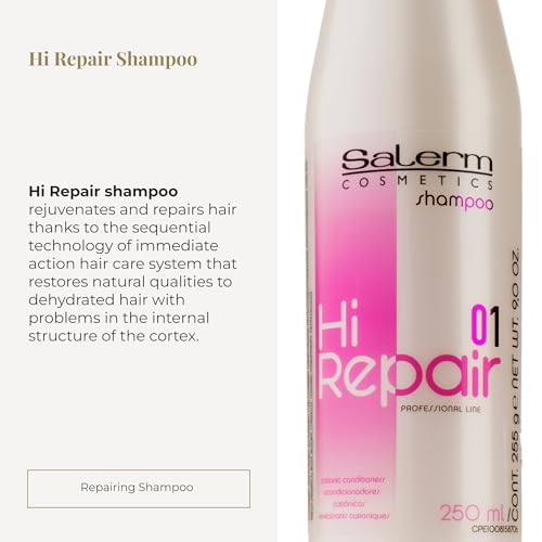 SALERM - Repair Shampoo - Hi Repair Shampoo - 250 ml - Deep Hydration for Damaged Hair - Repairs and Rejuvenates - Shinier and Softer Hair - Immediate Effect