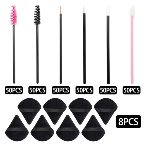 308 Pcs Disposable Makeup Applicator Kit - Triangle Puffs, Wands & Brushes