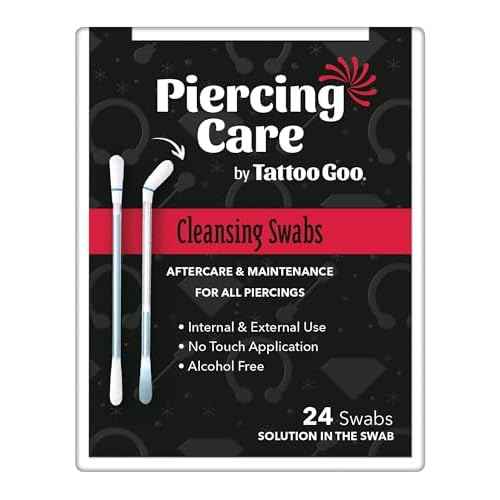Tattoo Goo Piercing Care Cleansing Swabs, 24 Count, Medicated Cotton Swabs with No Alcohol, Oral & Dermal Aftercare, Antiseptic Formula, Helps Prevent Infection, Irritation and Scarring