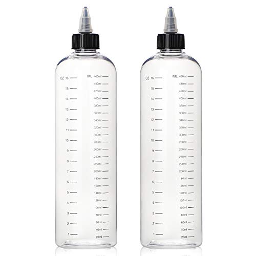 Segbeauty 16.9oz Hair Dye Bottles, Measured Twist-On Top Tip Cap Hair Color Squeeze Bottle with Ratio Graduated Scale, 2pcs 500ml Refillable Empty Hair Color Applicator Bottle Dyeing Tool Transparent