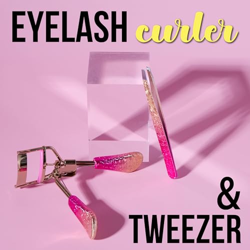 Eyelash Curler & Tweezer Set - 2pc Lash Kit w/Precision Lash Curler & Lash Tweezers for Eyelash Strips | False Eyelash Applicator Tool Kit
