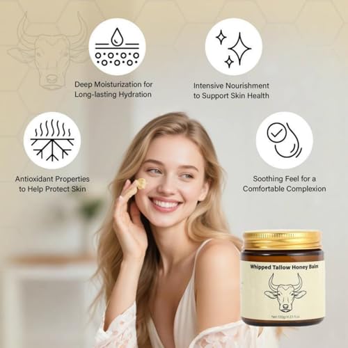 Beef Tallow for Skin - Whipped Moisturizer Balm, Natural Hydrating Cream for Face & Body, Relief for Dry & Sensitive Skin, Tallow Honey Balm (2)