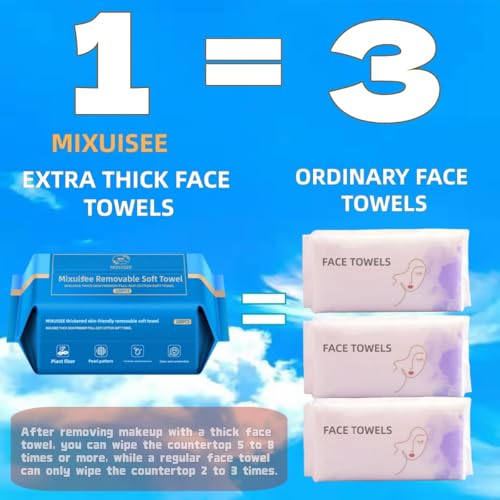 Disposable face towel,MIXUISEE thick and soft face towels,100% cotton face towels,super thick 130%. Suitable for makeup removal and cleansing, and applicable to sensitive skin. (100 pieces)