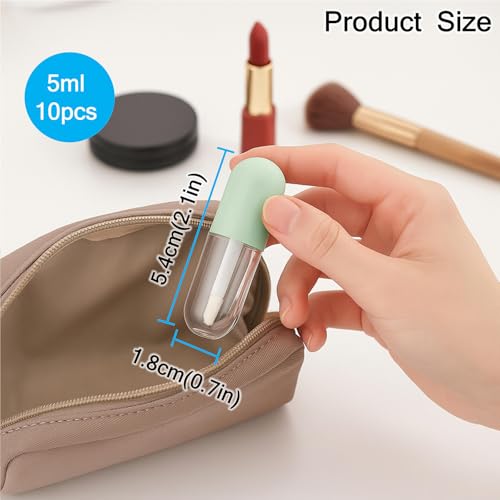 10 Pack 5ml Capsule Lip Gloss Tubes with Wand Applicator
