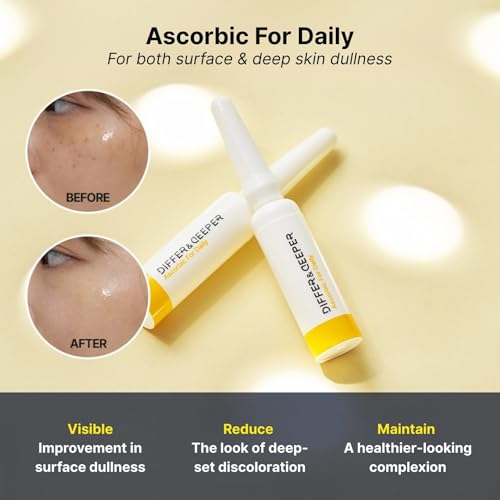 Differ & Deeper Ascorbic For Daily Ampoule ? 20% Pure Vitamin C Serum Lightweight Formula | K-Beauty Skincare Ampoules (7 x 2ml)