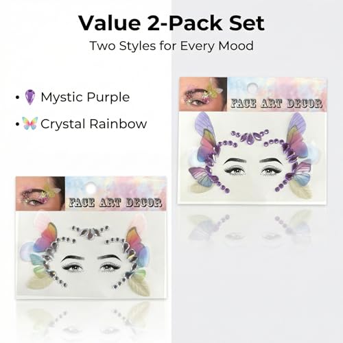 Rhinestone Eye Gems with Fabric Butterflies - Self Adhesive Face Jewels