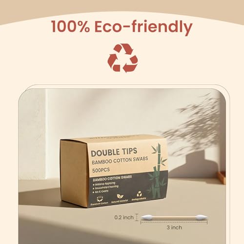 Double Pointed Cotton Swabs - 600 Count Eco-Friendly Bamboo Sticks