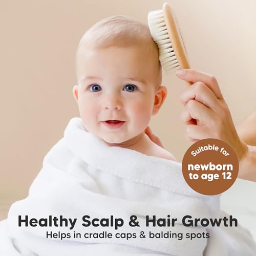 KeaBabies Walnut Oval Wooden Baby Hair Brush 7" for Toddler & Infant Cradle Cap