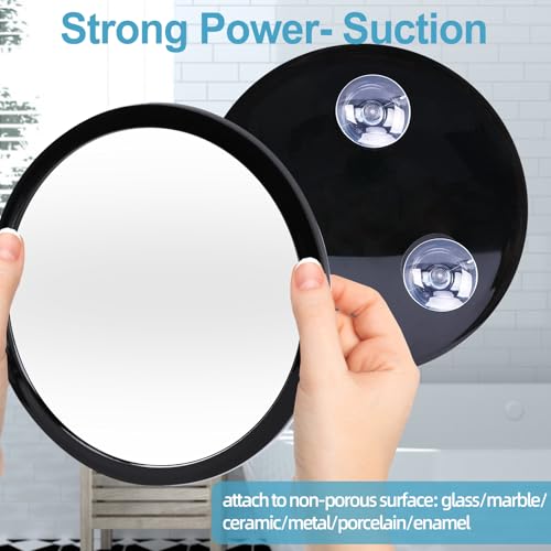 YoHumk Black Fogless Shower Mirror for Shaving & Makeup with 3 Suction Cups