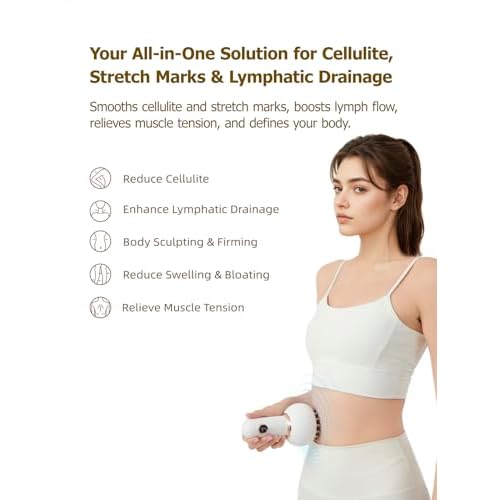 Lymphatic Drainage Massager & Anti Cellulite Massage Tool, Helps Reduce Stretch Marks & Cellulite, for Legs, Arms & Belly, Body Sculpting Machine with Microcurrent, Light, Heat & Vibration