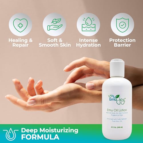 Emu Oil Infused Hand Lotion ? Deep Moisturizing Cream for Dry & Cracked Hands Skin Relief ? Perfect for Women, Men, and Travel | Natural Lotion with Shea Butter and Natural Oils - 8 oz