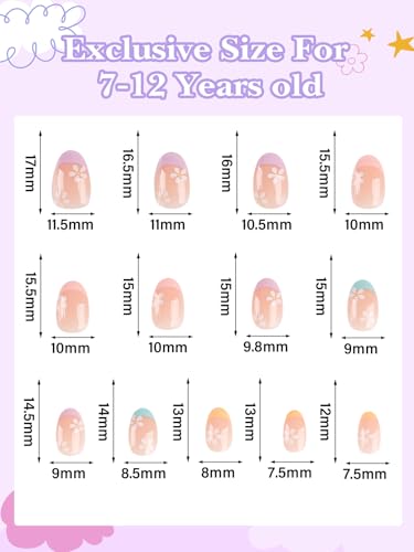 26-Piece Pink Flower Press On Nails for Girls 5-12