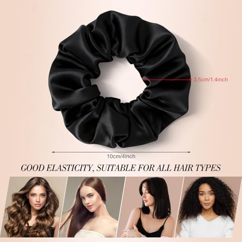 Black Satin Scrunchies 8 Pack - No Crease Hair Ties