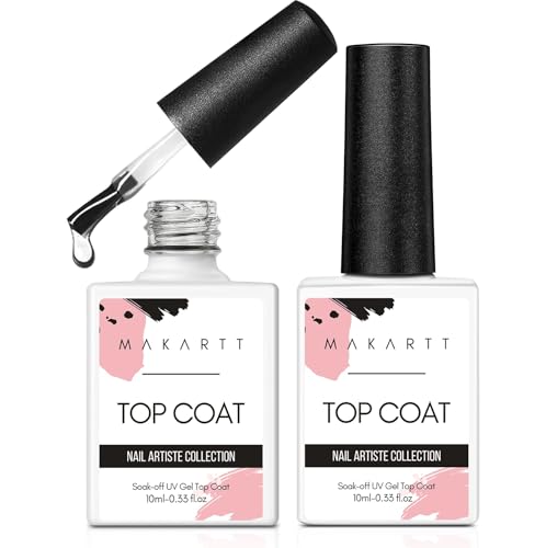 Makartt No Wipe Gel Top Coat - High Gloss Clear Soak Off Nail Polish (2 Pack)