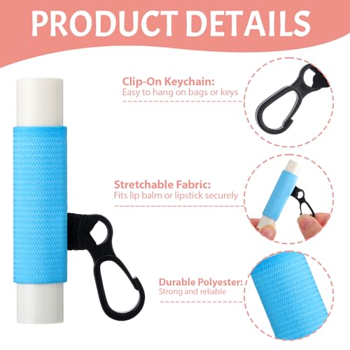 48 Pack Team Gift for Women Lip Balm Holder Keychain Bulk Clip on Lipstick Holder Colorful Lipbalm Lip Gloss Keychain Sleeve Elastic Lipstick Sleeve Clip for Office Travel