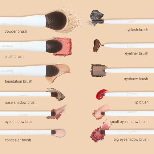 Makeup Brushes Set 12Pcs Professional Kabuki Foundation Eyeshadow Blush Blending Lip Full Face Cosmetic Kit W/Makeup Brush Set with Holder(White)