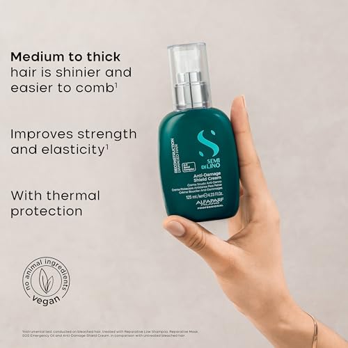 Alfaparf Milano Semi di Lino Reconstruction Bond Repair Hair Treatment Cream for Damaged Hair - Thermal Protector - Hair Breakage Repair Shield Leave-In - Vegan (4.23 oz)