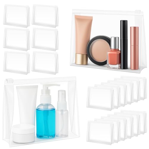 Clear Makeup Bag, Circloophs 30 Pack Large Cosmetic Bags with Zipper TSA Approved Travel Bags Bulk for Toiletries Plastic EVA Water-resistant Reusable Pouches for Bathing Suit Bikini, 8.7" x 7" x 2.2"