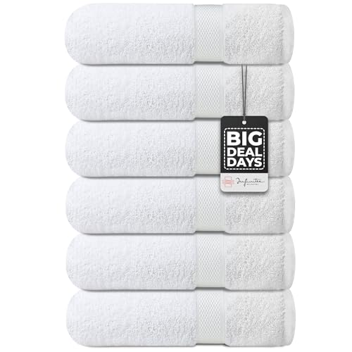 Infinitee Xclusives Premium White Hand Towels 6 Pack, 16x28 Inches, Hotel and Spa Quality + Washcloths Set ? Pack of 12, 13x13 Inches 100% Cotton Wash Cloths for Your Body and Face Towels