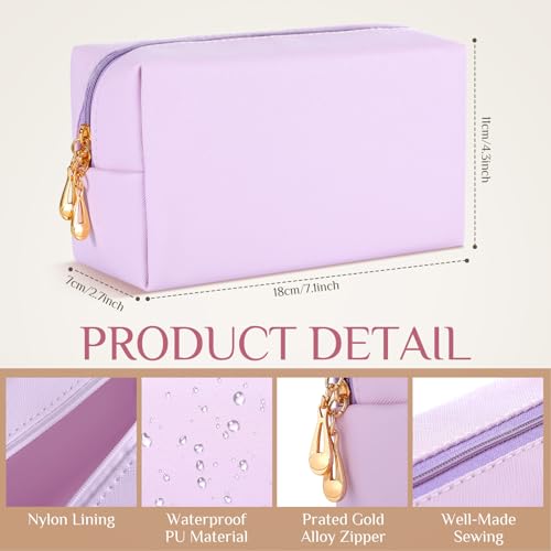 Sanwuta 9 Pcs Makeup Bags Bulk PU Double Zippers Cosmetic Bag Makeup Toiletry Small Pouch Portable Travel Organizers Case for Women Bridesmaid Proposal Gifts(Pink Purple Series)