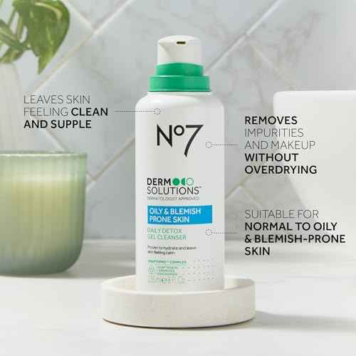 No7 Derm Solutions Daily Detox Foaming Face Wash - Gel Facial Cleanser Formulated with Ceramides, Niacinamide & Adaptogens To Help Maintain Moisture Barrier - For Oily & Blemish-Prone Skin (8 Fl Oz)