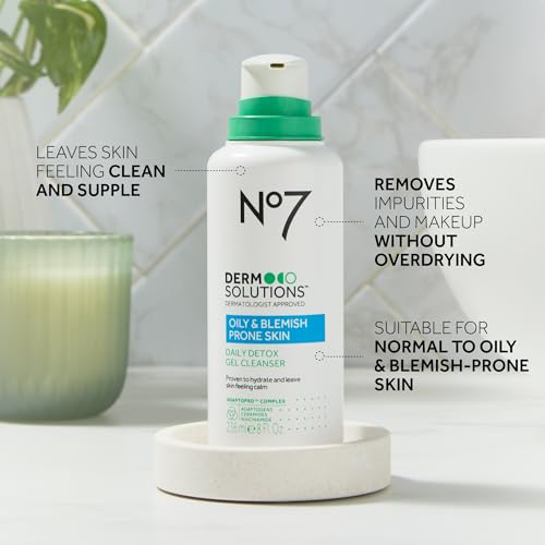 No7 Derm Solutions Pore Refining Duo - Daily Detox Gel Cleanser (16 Fl Oz) & AHA Exfoliant & Face Toner (1 Fl Oz) - for Oily & Blemish-Prone Skin