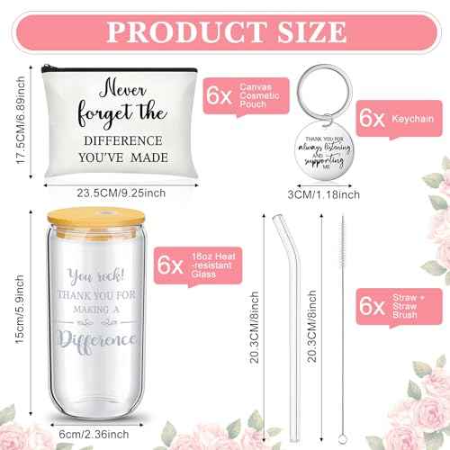 Maxcheck 6 Set Christmas 2025 Employee Appreciation Thank You Gifts Bulk Inspirational 16 oz Can Shaped Glass Cups Canvas Bag Keychain for Nurses Coworkers Staff Volunteers Work(Inspirational)