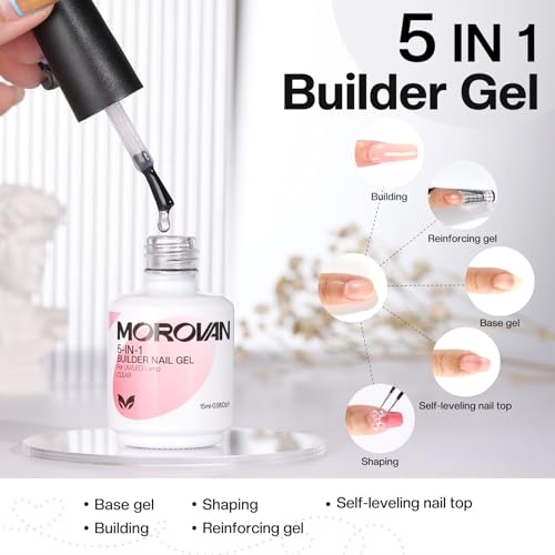 Morovan Builder Gel for Nails in Bottle: 5 in 1 Builder Gel for Nails Clear Builder Strengthener Gel for Reinforcing and Shaping Builder Gel Nail Kit with Nail File