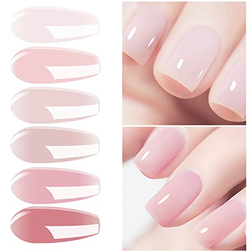 Vishine Nude Gel Polish Kit, Sheer Milky Pink Jelly Transparent Nail Polish UV LED Gel Nail Polish Varnish Nail Art DIY Saon 6Pcs 8ML